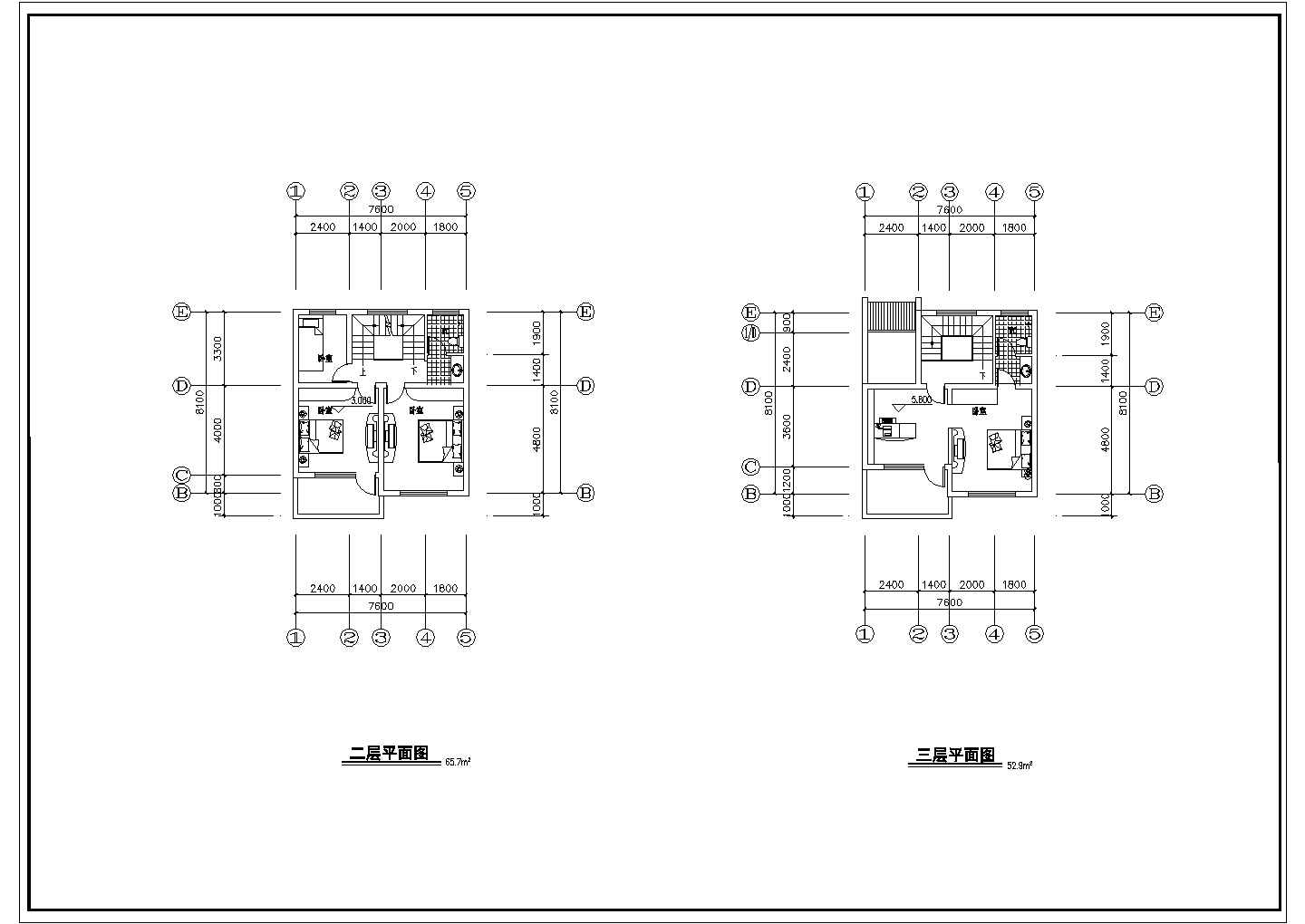 某三层别墅(带庭院)徽派风格建筑平立面CAD详细图纸