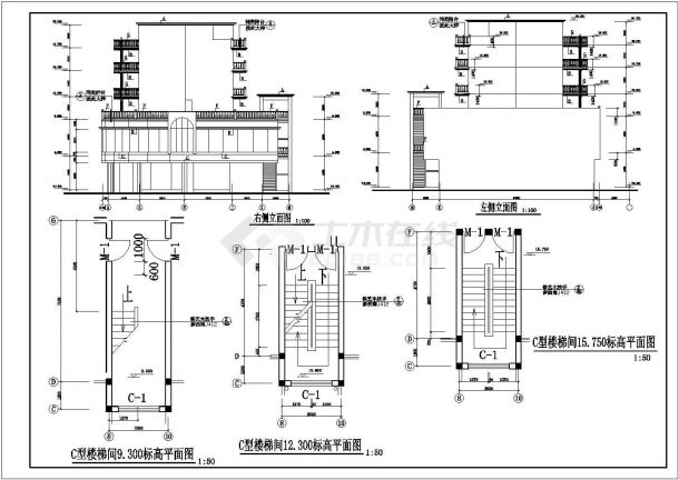 某长53.59米 宽14.64米 七层经典住宅三单元对称户型 含CAD大样图-图二