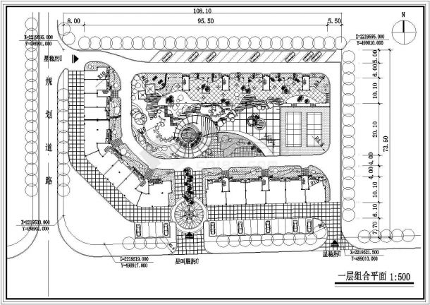 西安市澜丰家园居住区总平面规划设计CAD图纸（含一层组合平面图）-图一