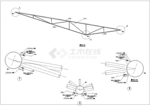 [施工图]物流园大门双钢拱-索膜组合结构CAD建筑设计施工图-图二