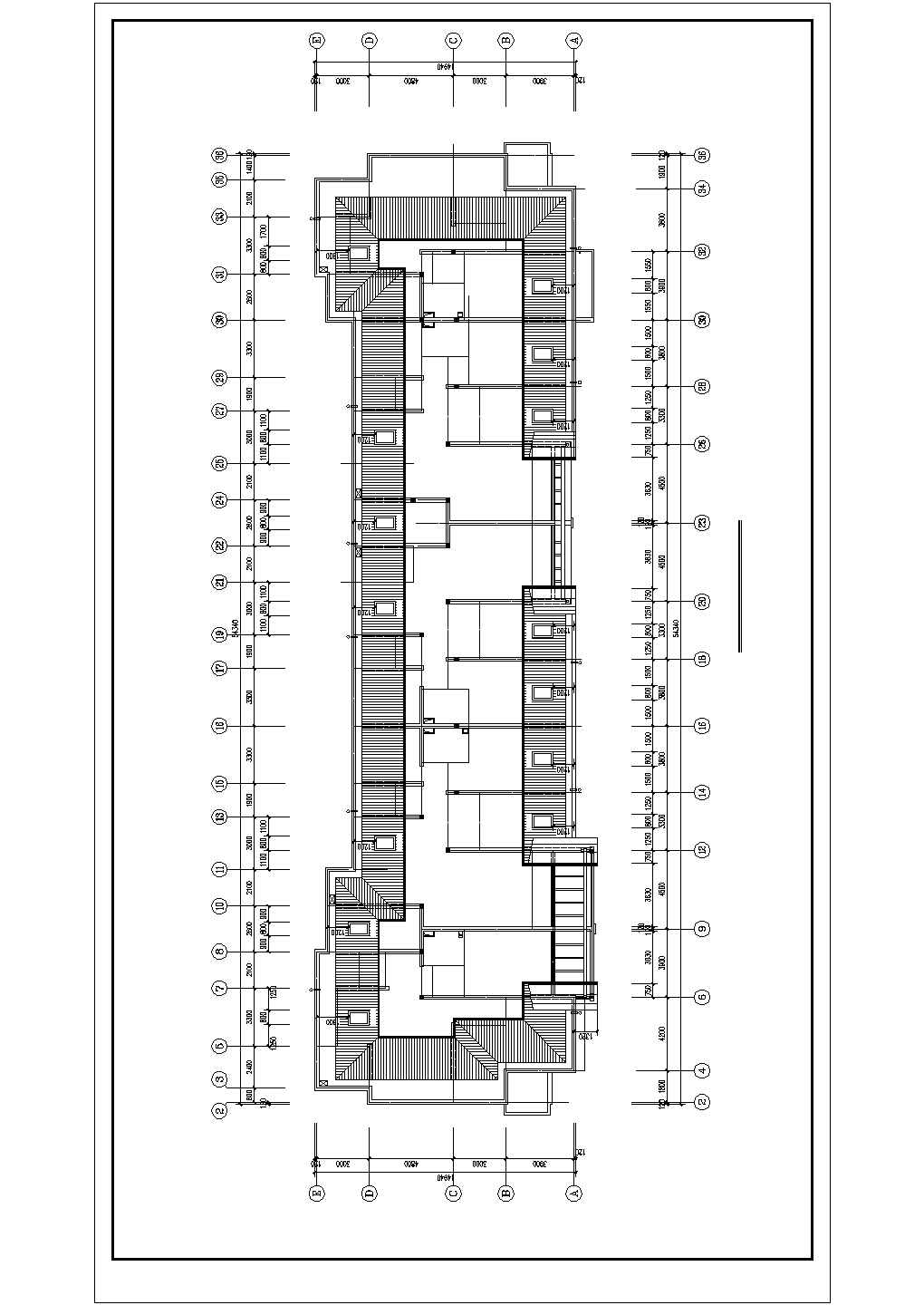 长54.94米 宽14.94米 六层三单元阁楼4264平米不对称户型 含楼梯门窗大样