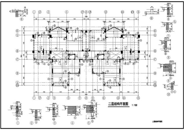 某四层异形柱别墅结构设计施工CAD图纸-图二