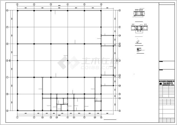 某地上单层（局部夹层）框架结构陈列馆建筑结构设计施工CAD图纸-图二