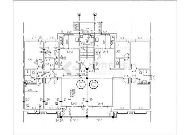 兰州某企业家属院7层砖混结构住宅楼平面设计CAD图纸（含户型设计图）-图二