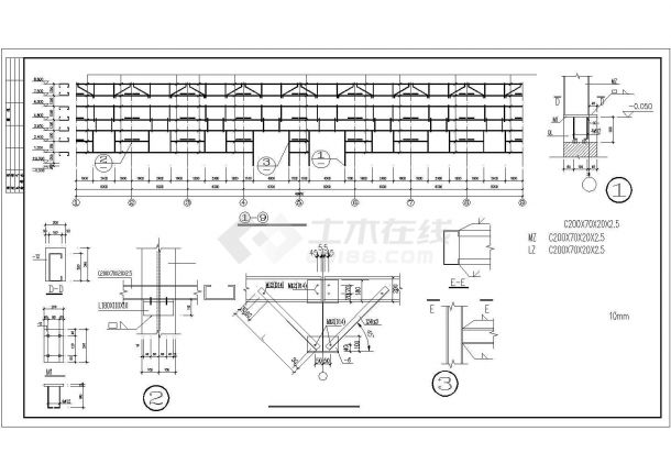 单层门式钢架结构厂房CAD平面布置参考图-图一