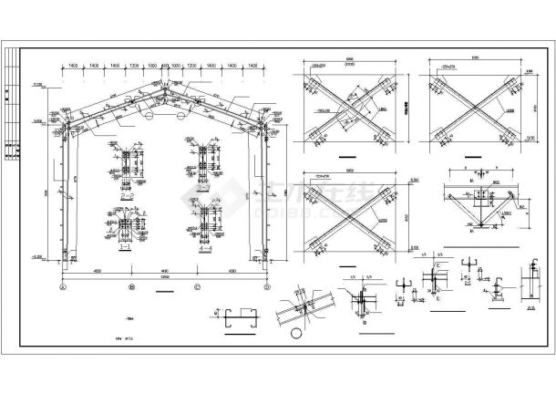 单层门式钢架结构厂房CAD平面布置参考图-图二