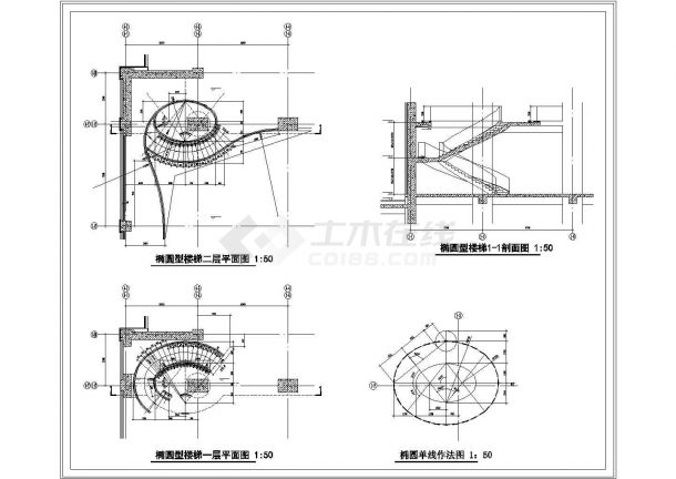 椭圆型楼梯CAD建筑设计施工图-图一