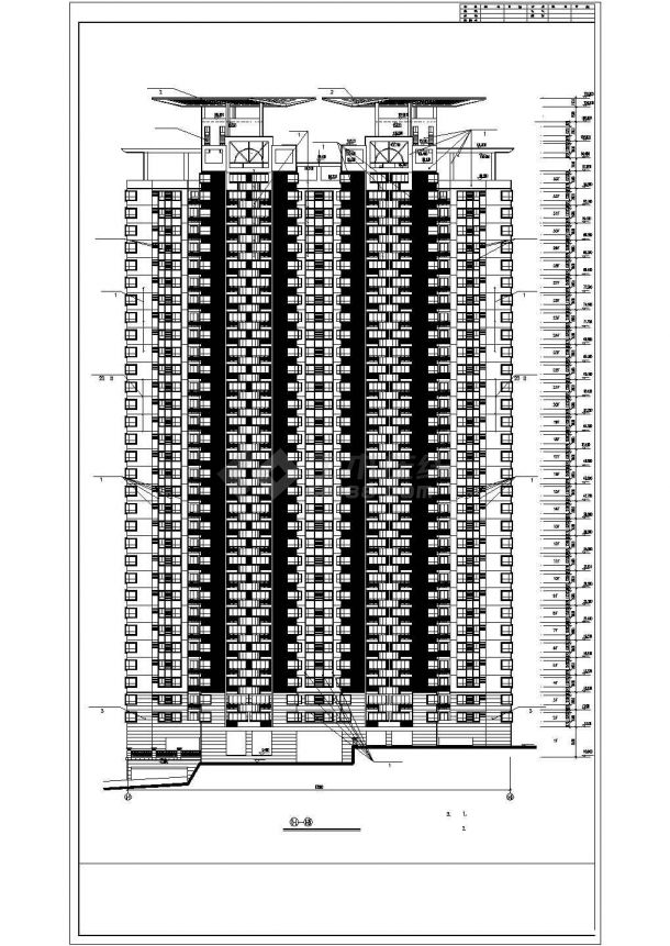 西安市未央区某社区33层住宅楼立剖面设计CAD设计图（含车库层）-图二