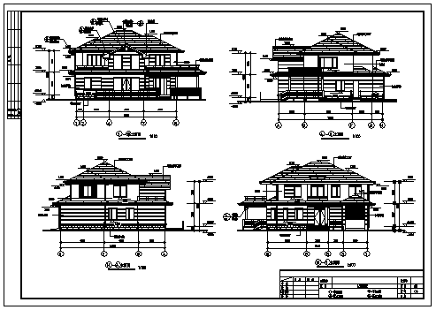 二层英式风格农村自建小别墅建筑设计cad图，共七张-图一