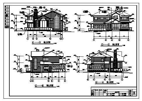 二层自建美式风格别墅建筑施工cad图，共八张-图一