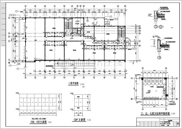 衡阳市某临街6100平米7层框架结构办公楼建筑结构设计CAD图纸-图二