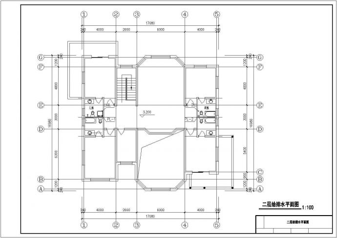 别墅丁型卫生间平面放大及管道系统图_图1