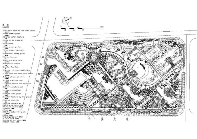 某滨江多层住宅区景观规划设计cad总平面施工图_图1