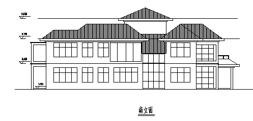 三层带坡顶宾馆式别墅建筑施工cad图（带效果图、3DMAX模型，共十张）-图二