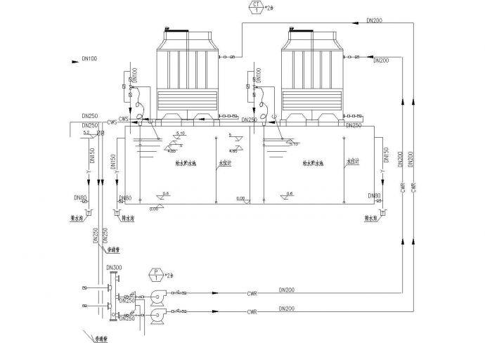 某工程空压机房及水泵房系统流程图_图1