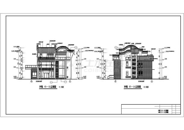 某4层坡屋顶框架别墅建筑设计施工CAD图纸-图一