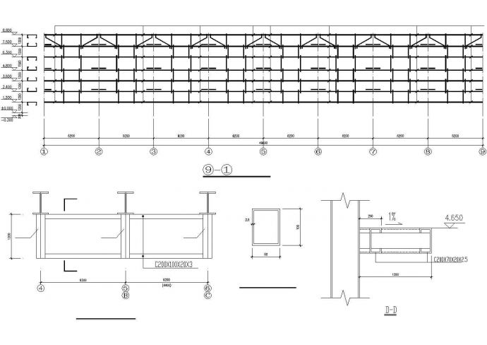 637平方米单层门式钢架结构厂房结施cad图，共十张_图1