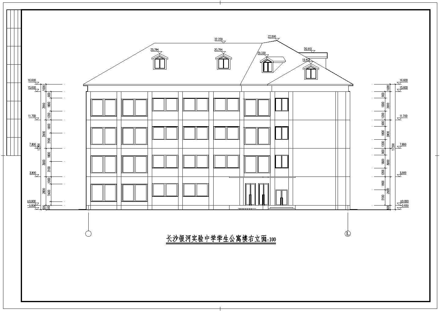 长沙市某实验中学4层框架结构学生宿舍楼建筑结构设计CAD图纸