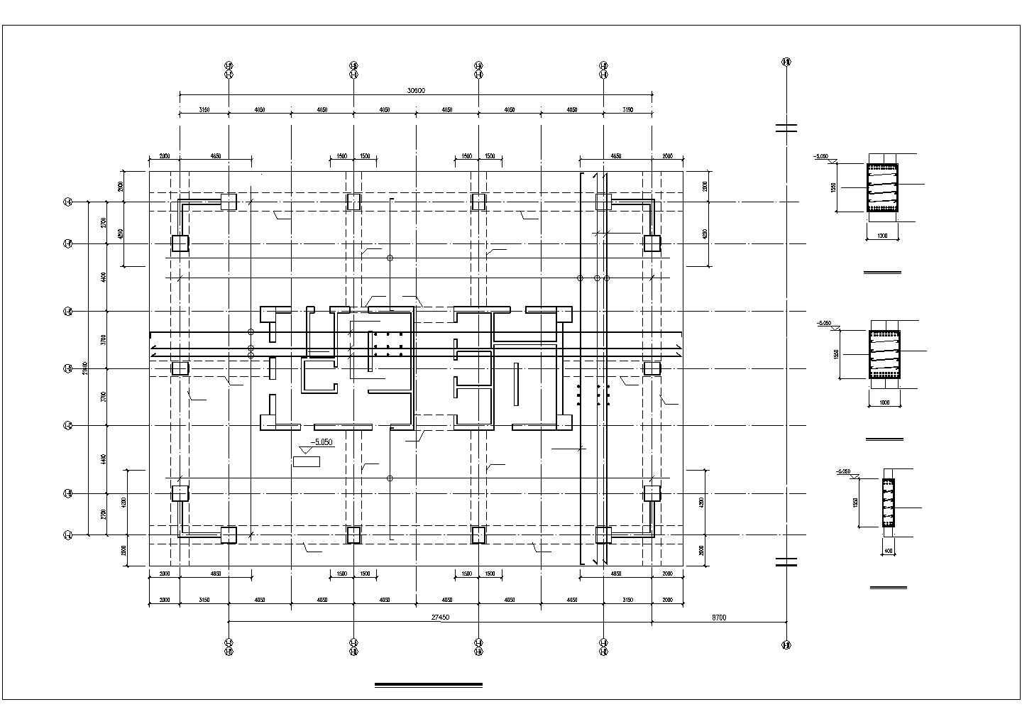 济宁市某大型购物商城地下停车库全套平面结构结构设计CAD图纸