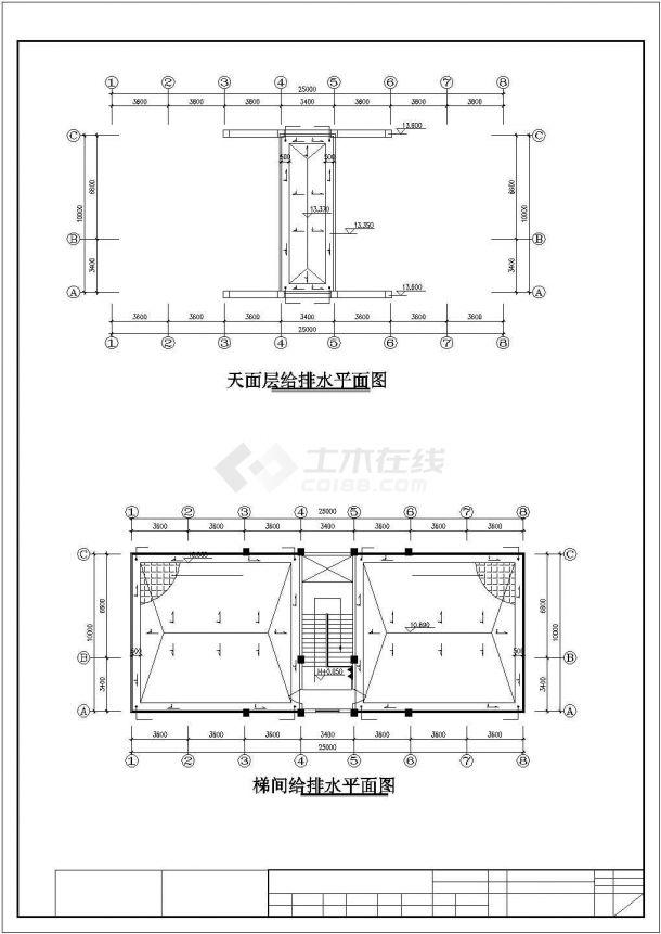 长25米 宽10米 3层厂区宿舍楼水施电气设计图-图一