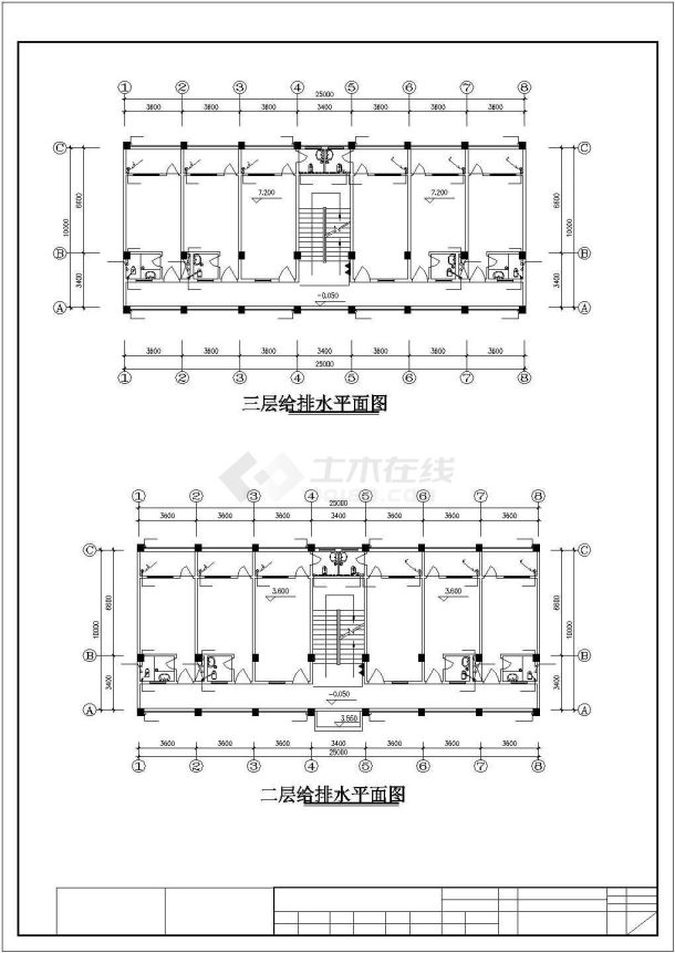 长25米 宽10米 3层厂区宿舍楼水施电气设计图-图二
