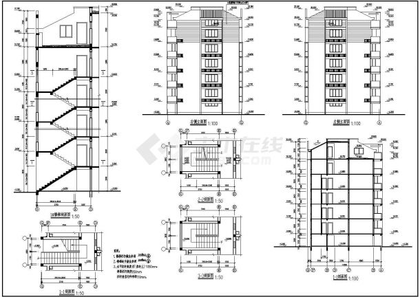 3781平方米5层单身公寓住宅设计建筑施工cad图纸，共七张-图二