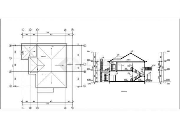 青岛市某别墅区330平米2层框架结构单体别墅建筑设计CAD图纸-图二