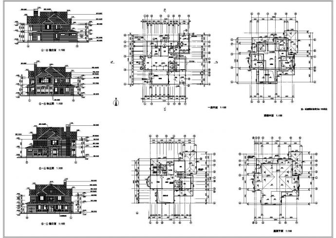 某砖混结构二层带阁楼层欧式别墅设计cad建筑方案图（标注详细）_图1