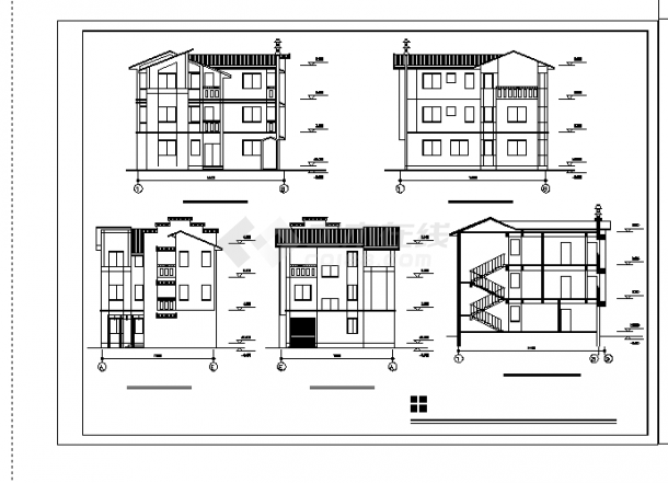 2套三层独栋小区设计施工cad图纸-图二