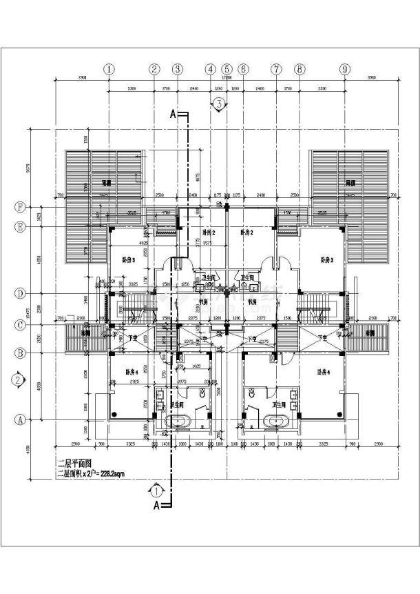 某双拼豪华别墅建筑设计CAD施工图纸-图二