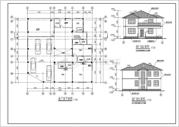 某二层带地下室框架结构现代风格别墅设计cad全套建筑施工图（标注详细）-图一