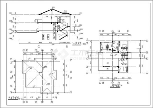 某二层带地下室框架结构现代风格别墅设计cad全套建筑施工图（标注详细）-图二