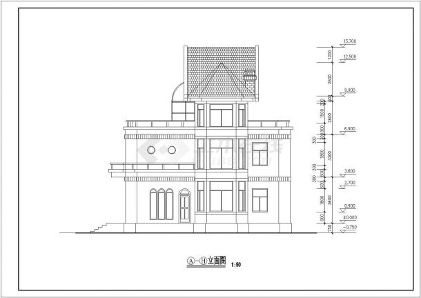 某地区现代商业精品多层别墅单体建筑扩出方案设计施工CAD图纸-图二