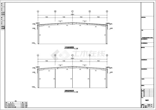 安徽28米跨度钢结构工程CAD图纸-图一