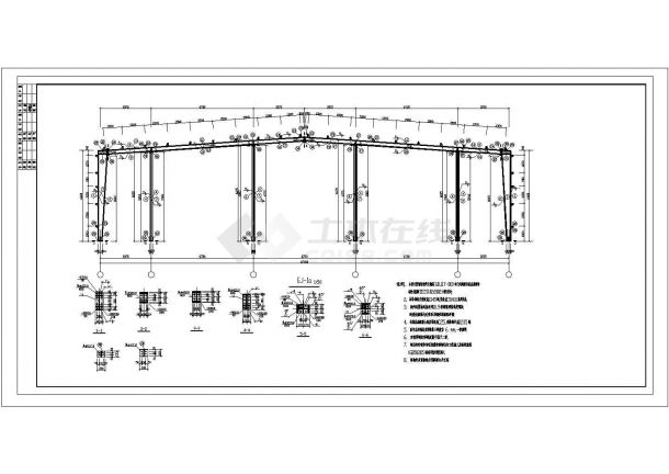 某27m跨度轻型钢结构门式刚架独立混凝土基础1195平米厂房设计cad结施全图（含设计说明，含建筑设计）-图一