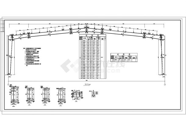 某30m跨单层轻钢结构厂房（96x30m）设计cad结施全图（含设计说明）-图一