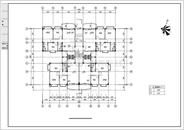 七层复式1梯4户点式住宅楼全套建筑施工设计cad图-图一