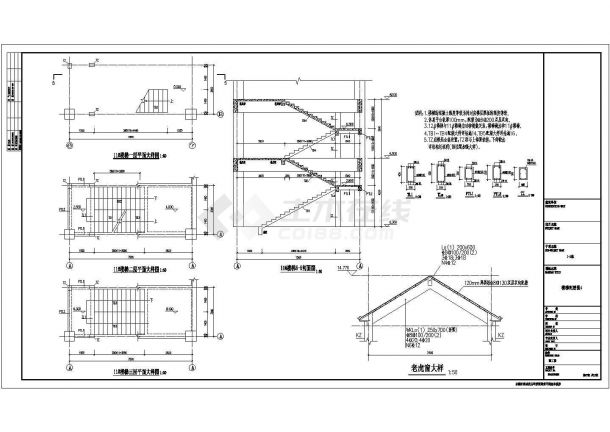 某三层框架结构商业街商业楼设计cad详细结构施工图（含设计说明）-图二