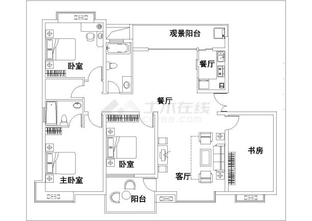 苏州市南园小区6层砖混结构住宅楼建筑设计CAD图纸（含总图）-图二