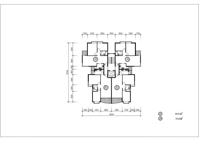 某住宅2号公寓平面建筑设计CAD方案图_图1