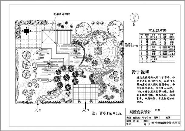 某别墅庭院绿化规划设计cad施工总平面图（含设计说明）-图一
