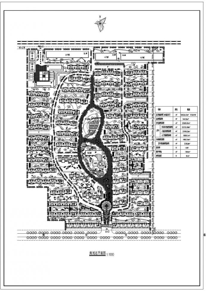 某现代风格小高层居民小区规划设计cad总平面方案图（含经济技术指标）_图1