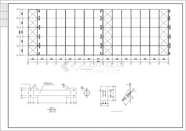 某 24m跨单层门式刚架钢结构厂房（91.5x30m）设计cad全套结施图（含设计说明）-图二