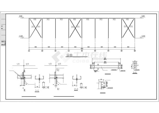 49.6x13.4m 单层门式钢架结构厂房cad详细结施图-图二