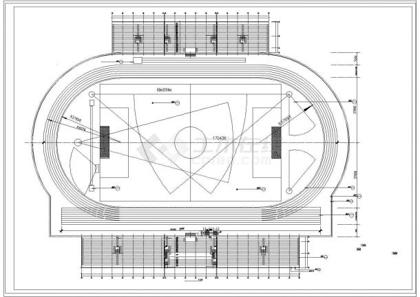 某地3层框架结构体育馆建筑设计cad施工图纸-图二