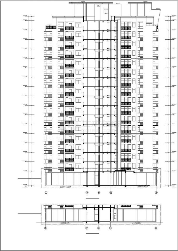 长春市某临街17层剪力墙结构住宅楼CAD建筑设计图纸（含架空层）-图二