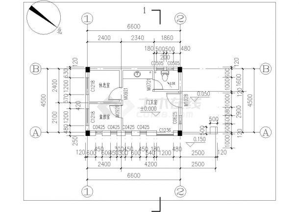 温州市某物流中转中心33平米单层砖混结构门卫传达室结构设计CAD图纸-图二