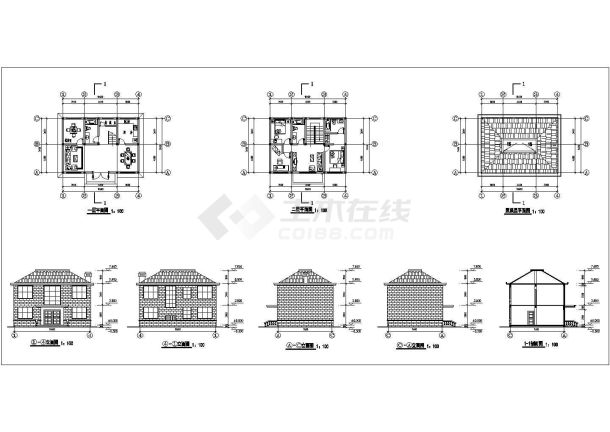 武汉市汉口区某村镇2层砖混民居住宅楼平立剖面设计CAD设计图-图一