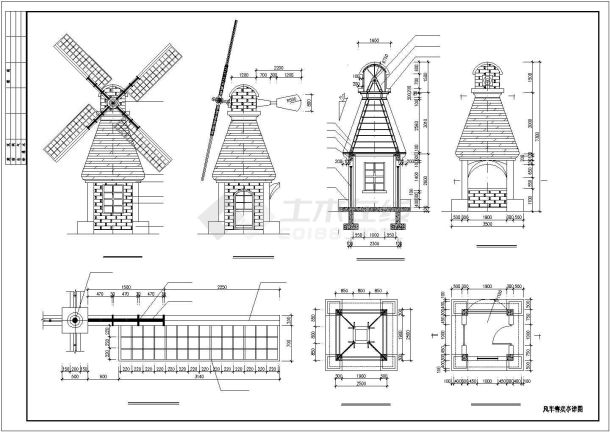 长3.5米 宽3.5米 四角风车售卖亭施工大样详图-图一