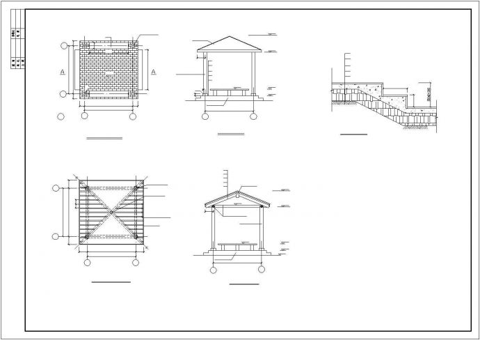 长3米 宽3米 四角小木亭设计 含平立剖 柱基桩基图_图1